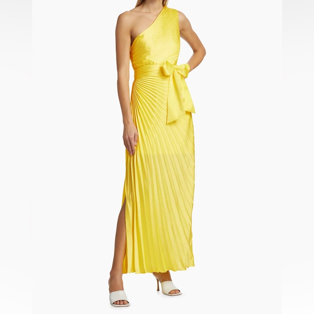 Milly Estelle Pleated Satin One-Shoulder Dress NWT Size 12 - Picture 2 of 9